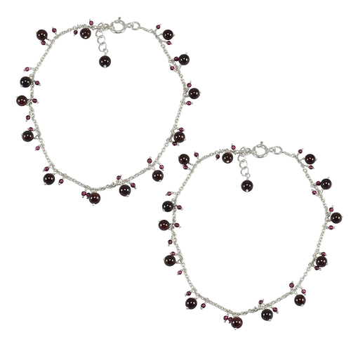 महिलाओं के लिए प्राकृतिक रोडोलाइट गार्नेट जेमस्टोन एंकलेट 925 स्टर्लिंग सिल्वर बीडेड एंकलेट लिंग: यूनिसेक्स