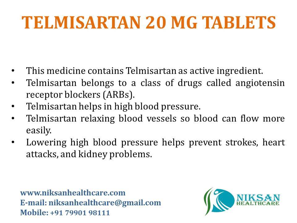 Telmisartan 20 Mg Tablets General Medicines