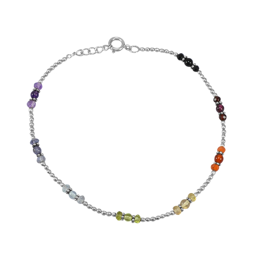 महिलाओं के लिए प्राकृतिक मल्टी जेमस्टोन एंकलेट 925 स्टर्लिंग सिल्वर बीडेड एंकलेट साइज़: न्यूनतम - 27 अधिकतम - 28.5