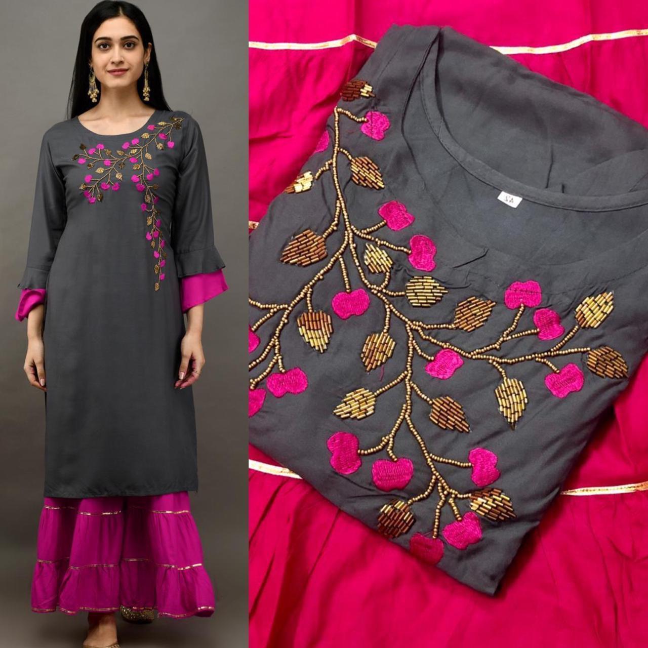 Kurti Sharara Rayon Print Kurti - Color: As Per Catalog