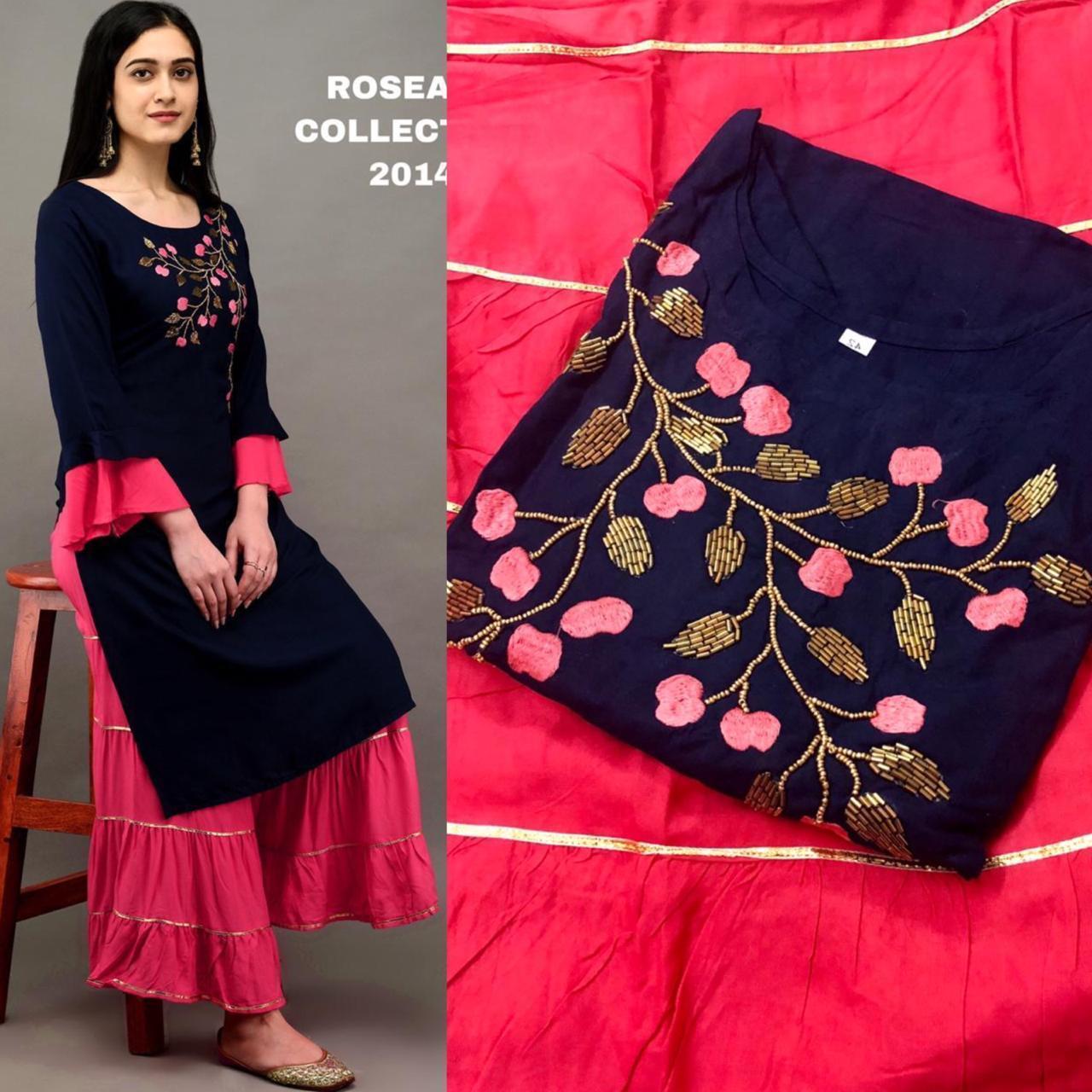 Kurti Sharara Rayon Print Kurti - Color: As Per Catalog