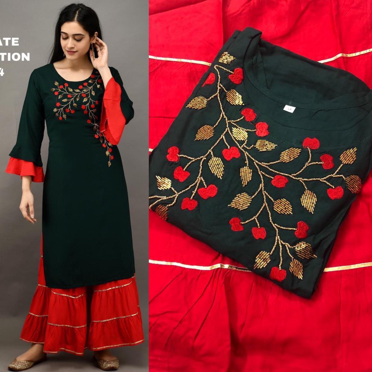 Kurti Sharara Rayon Print Kurti - Color: As Per Catalog