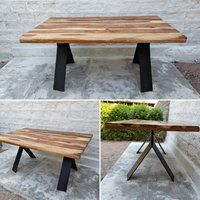लोहे और लकड़ी की डाइनिंग टेबल