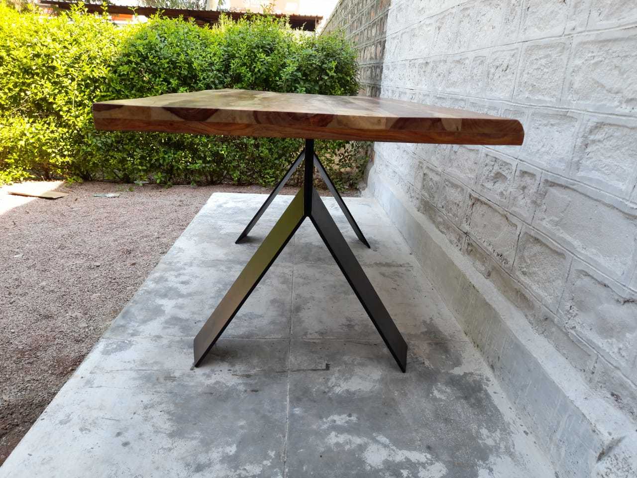 Iron And Wooden Dining Table - Mango Wood 180x90x80 Cm, Black Powder Coated Iron Frame, Durable And Eco-friendly Design, Easy To Clean And Foldable For Storage