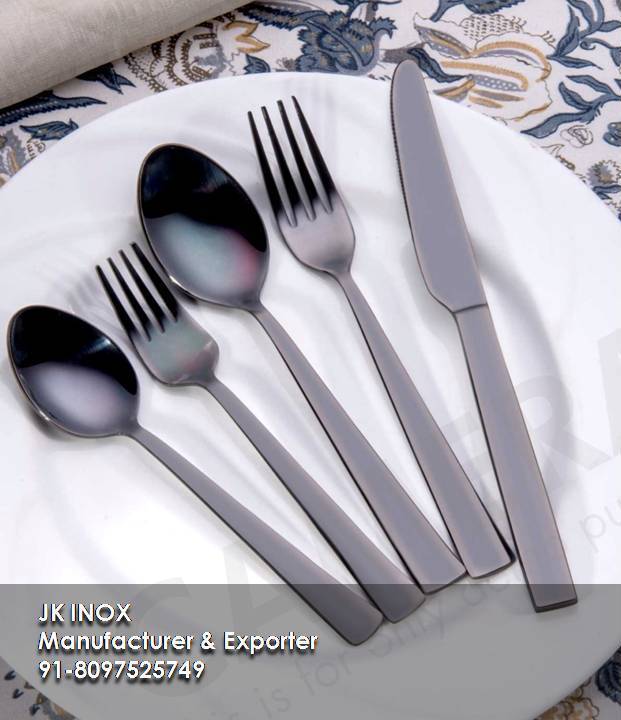 Pvd Black Cutlery - Stainless Steel, Standard Size, Matte Black Finish | Jkc - Pvd Cutlery Design, Elegant And Modern Aesthetic