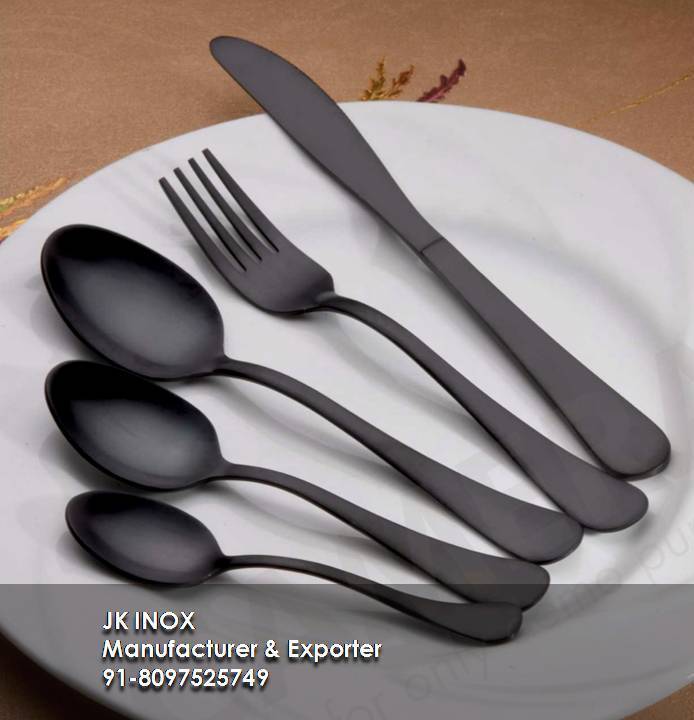 Pvd Black Cutlery - Stainless Steel, Standard Size, Matte Black Finish | Jkc - Pvd Cutlery Design, Elegant And Modern Aesthetic