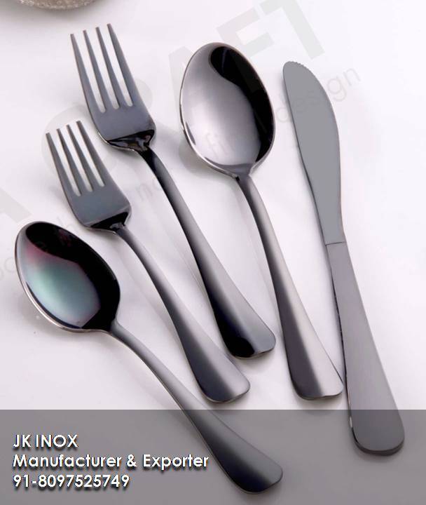 Pvd Black Cutlery - Stainless Steel, Standard Size, Matte Black Finish | Jkc - Pvd Cutlery Design, Elegant And Modern Aesthetic