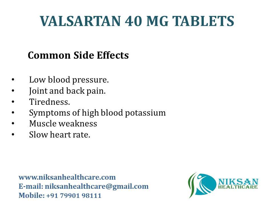 Valsartan 40 Mg Tablets - Angiotensin Receptor Blocker For Blood Pressure Management | Suitable For All, Dosage: Twice Daily With Milk Or Water, Store In Cool And Dry Place
