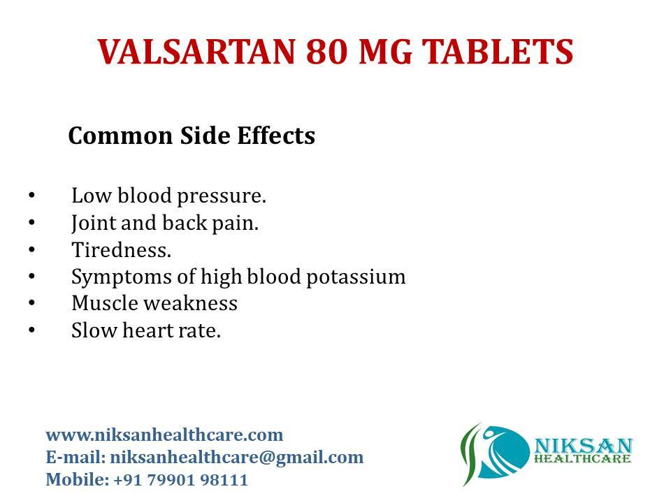 Valsartan 80 Mg Tablets General Medicines