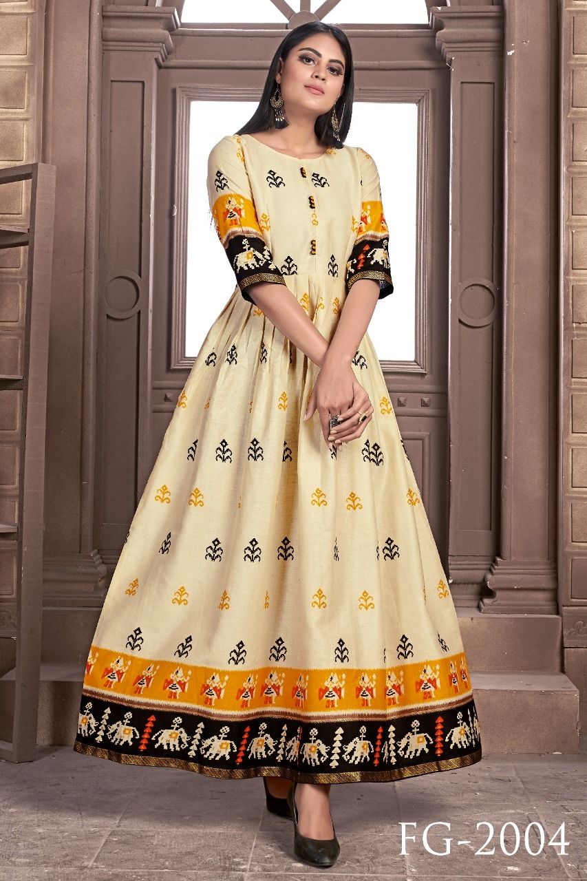 Long Gown Kurtis - Rayon Slub And Jam Satin 55 Inch Length Flared Design Full Stitched All Season Wear Washable Printed Pattern Sizes M-xxl