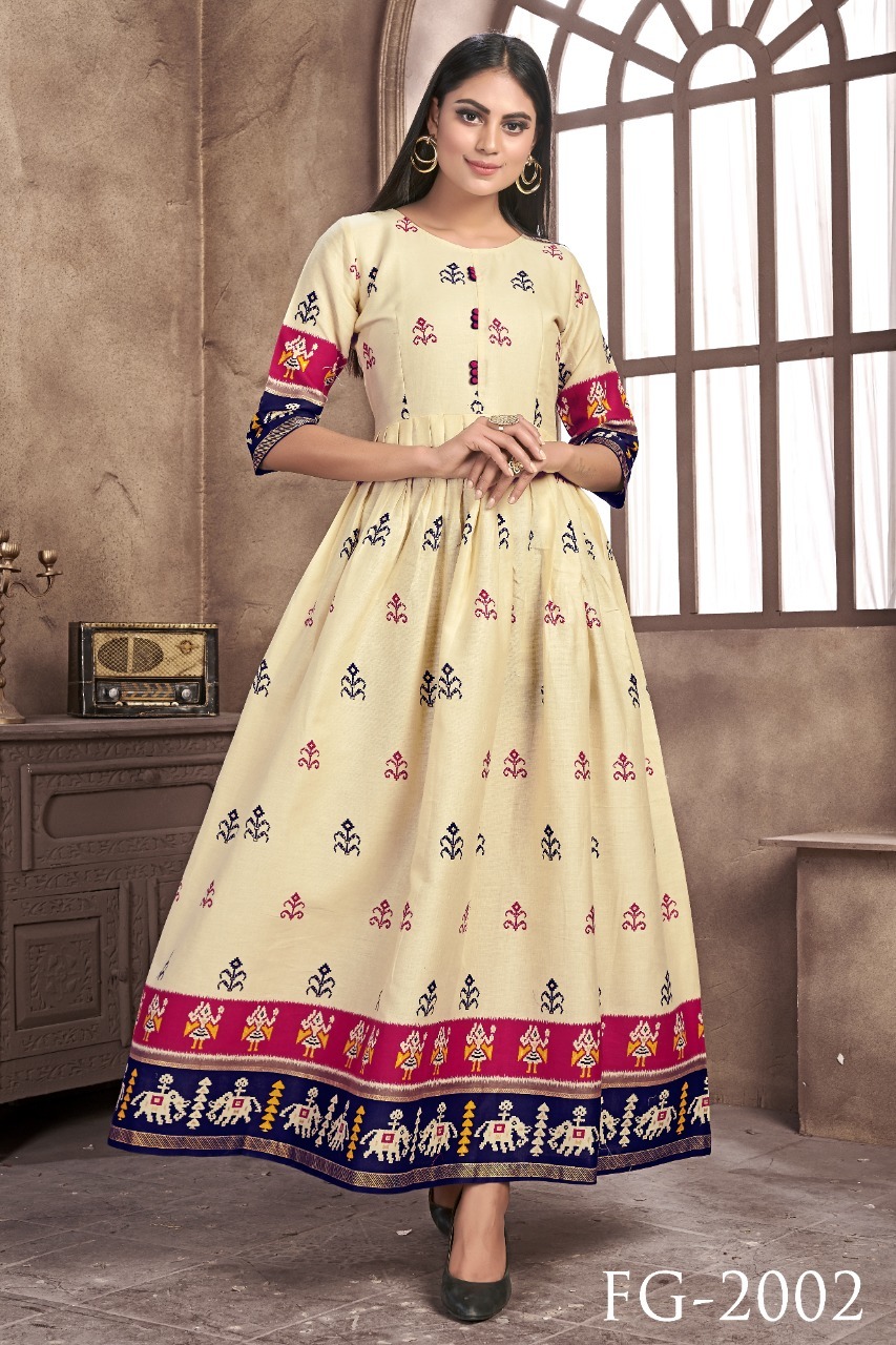 Long Gown Kurtis - Rayon Slub And Jam Satin 55 Inch Length Flared Design Full Stitched All Season Wear Washable Printed Pattern Sizes M-xxl
