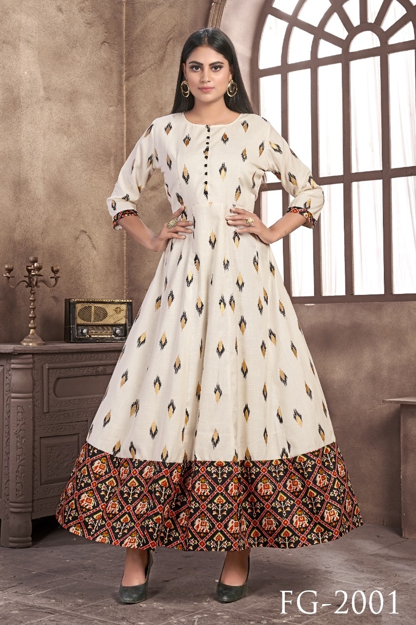 Long Gown Kurtis - Rayon Slub And Jam Satin 55 Inch Length Flared Design Full Stitched All Season Wear Washable Printed Pattern Sizes M-xxl