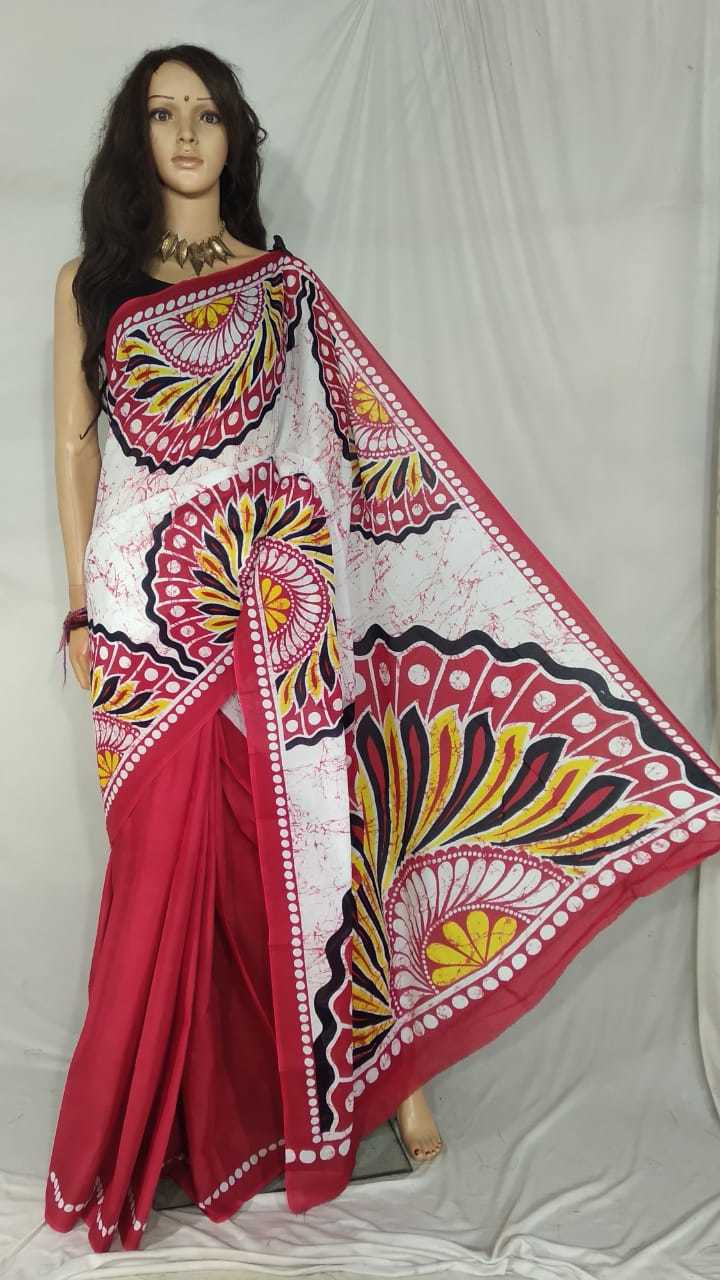 White. Screen Print Saree