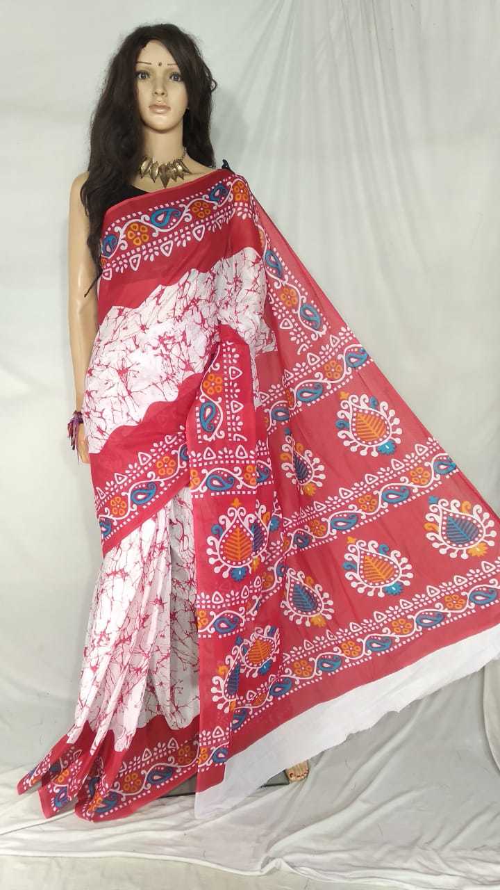 White. Screen Print Saree