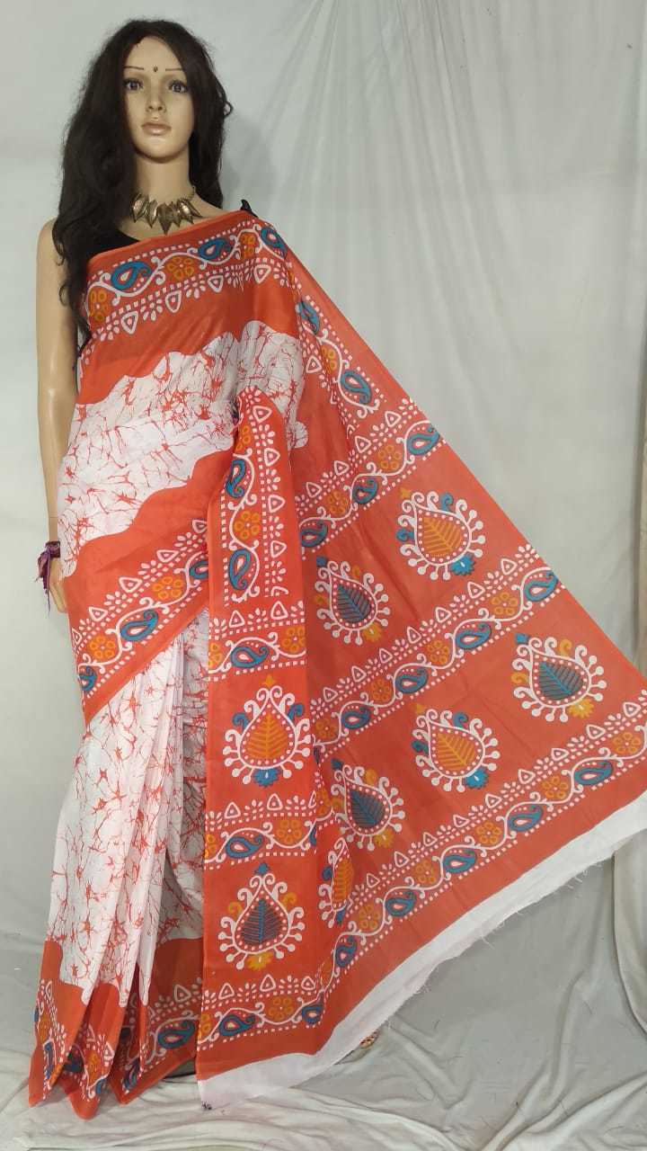White. Screen Print Saree