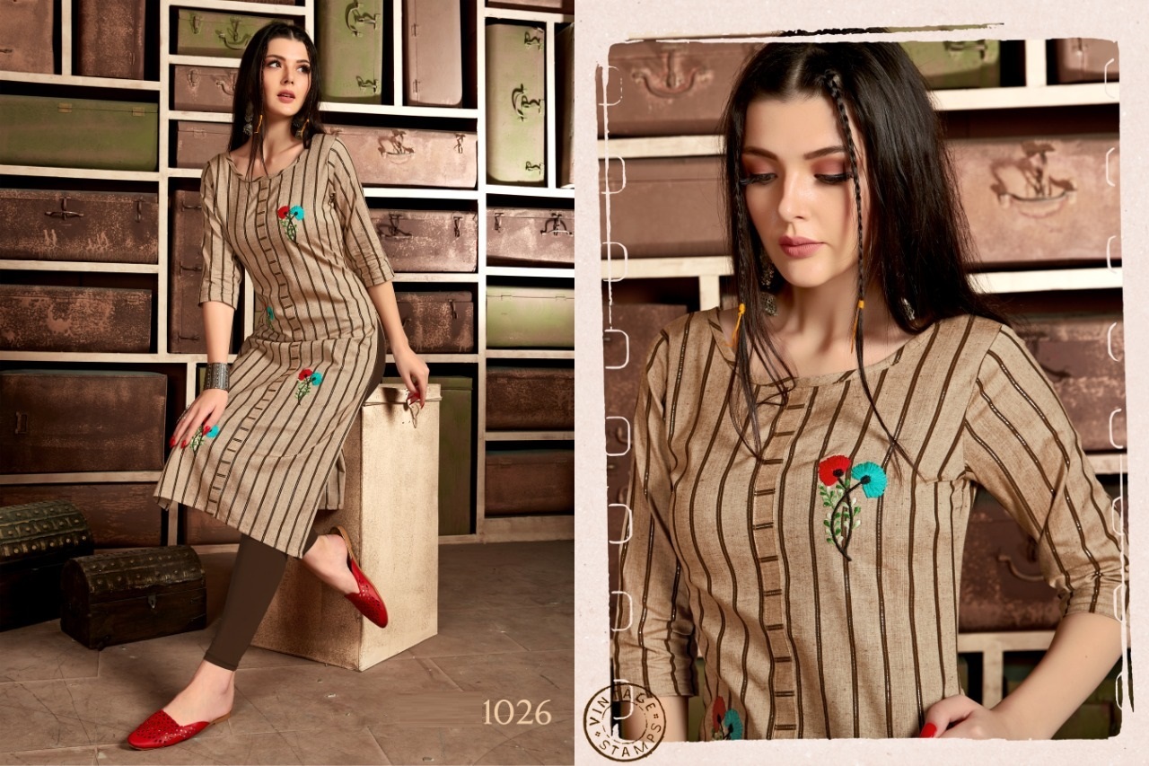 Straight Kurtis - Pure Cotton With Jari Stripe And Hand Embroidery Work Fully Stitched In Sizes M-38 L-40 Xl-42 Xxl-44 3-4th Sleeve Style Ethnic Pattern Ideal For All Seasons