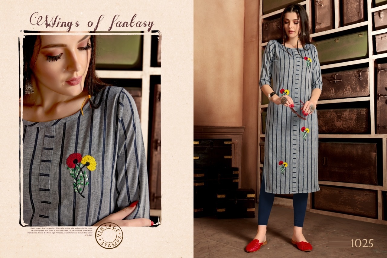 Straight Kurtis - Pure Cotton With Jari Stripe And Hand Embroidery Work Fully Stitched In Sizes M-38 L-40 Xl-42 Xxl-44 3-4th Sleeve Style Ethnic Pattern Ideal For All Seasons