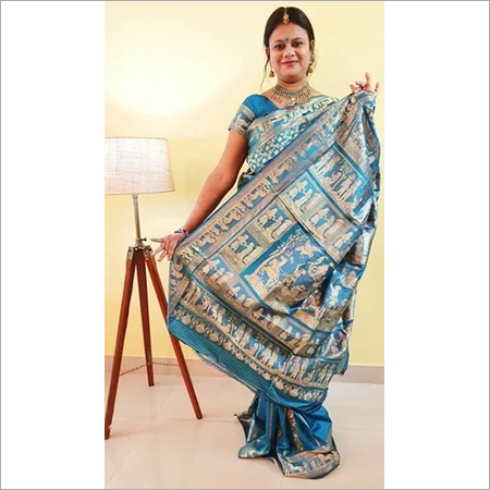 स्काई ब्लू स्वानाचुरी प्योर सिल्क साड़ी