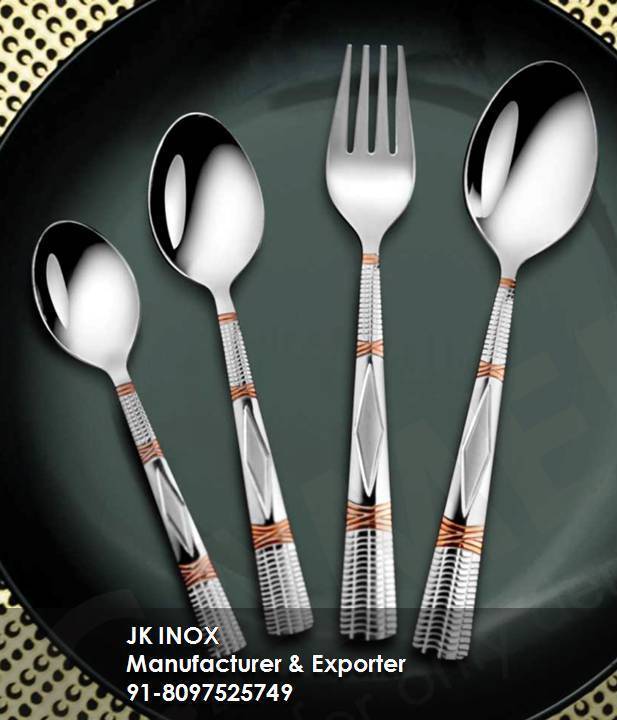 Steel Cutlery Two Tone - 18/8, 304 Steel, Standard Size | Gold & Steel Finish, Jkc Two Tone Design