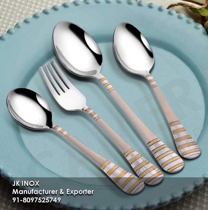 Steel Cutlery Two Tone - 18/8, 304 Steel, Standard Size | Gold & Steel Finish, Jkc Two Tone Design