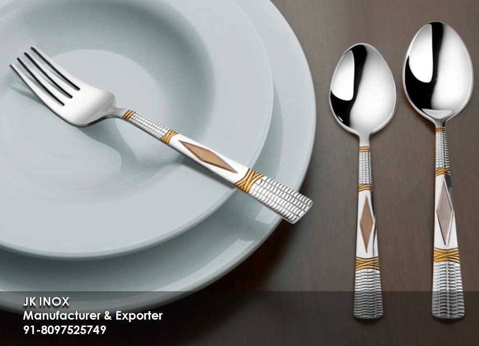 Steel Cutlery Two Tone - 18/8, 304 Steel, Standard Size | Gold & Steel Finish, Jkc Two Tone Design