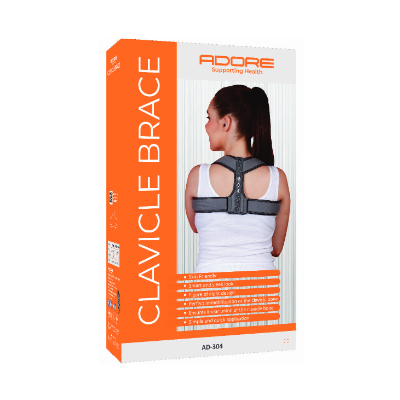 Clavicle Brace - Elastic Material, Sizes S-M-L-XL, Gray Color - Ligament Support, Hook and Loop Closure