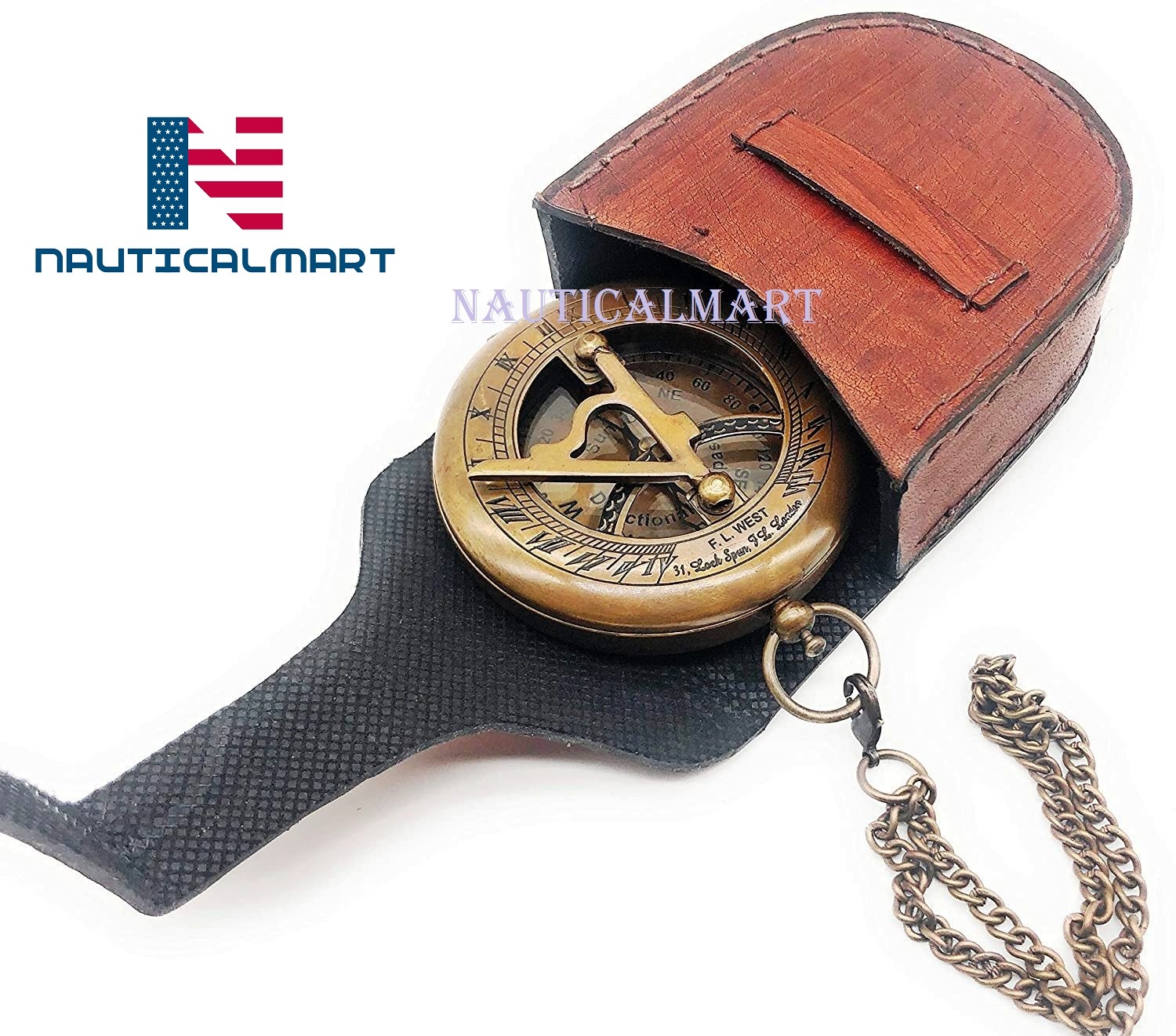 Nautical Sundial Compass, Antique Steampunk Brass Sundial Compass, Sundial Watch With Leather Case Sundial