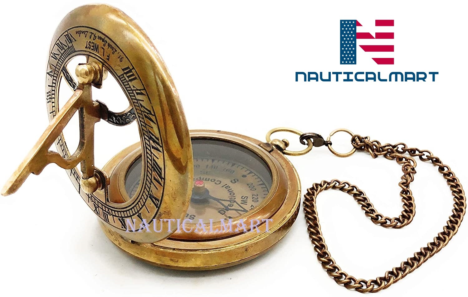 Nautical Sundial Compass, Antique Steampunk Brass Sundial Compass, Sundial Watch With Leather Case Sundial