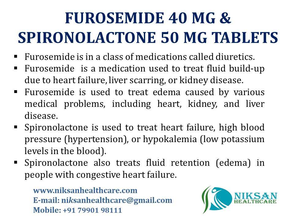 Furosemide 40 Mg &Spironolactone 50 Mg Tablets General Medicines