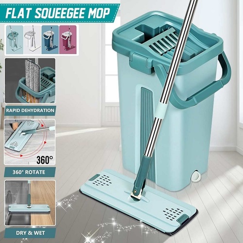 Flat Mop With Bucket Set - Plastic & Microfiber, 20x23.5x40 Cm Dimensions, Random Shade For Effective Floor Cleaning