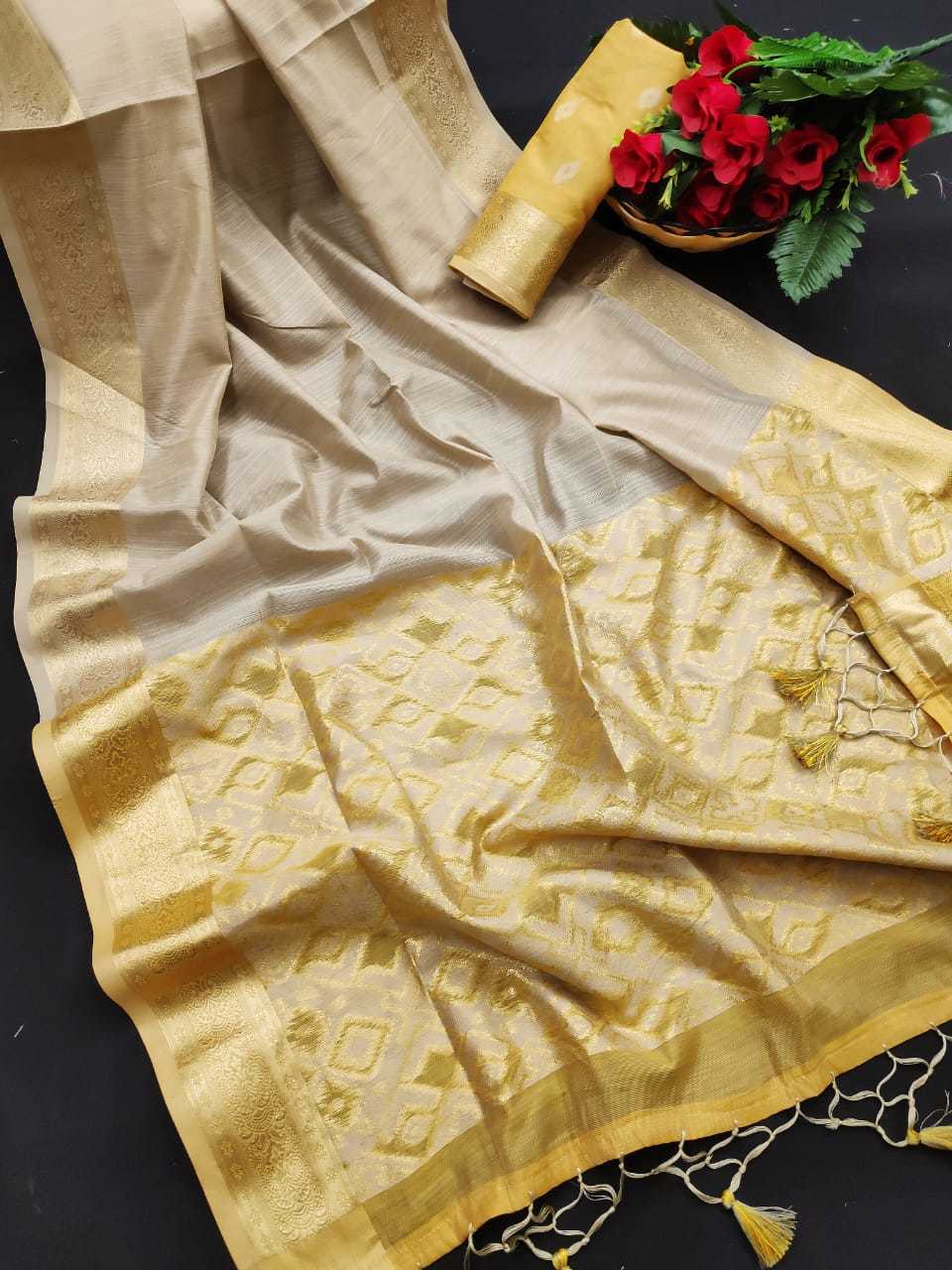 Matka Silk Saree - Contrast Ikkat Woven Zari Pallu, Premium Quality Silk, Ethnic Occasion Wear, Zari Woven Border