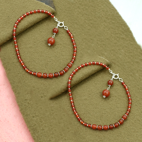 महिलाओं और लड़कियों के लिए प्राकृतिक कार्नेलियन जेमस्टोन एंकलेट 925 स्टर्लिंग सिल्वर बीडेड एंकलेट लिंग: यूनिसेक्स