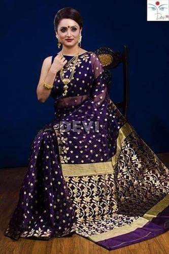 Navi Blue. Resom Jamdani Saree