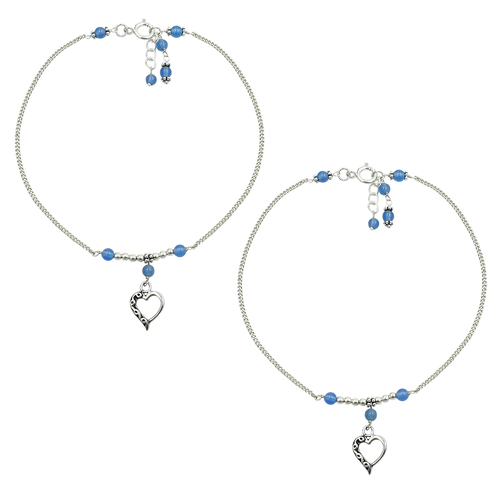 MZ AT-20102 ब्लू चैलेडोनी जेमस्टोन बीडेड एंकलेट 925 स्टर्लिंग सिल्वर हैंडमेड सिल्वर एंकलेट