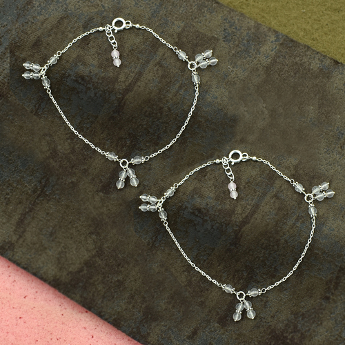 Mz At-20118 पिंक रोज़ क्वार्ट्ज़ जेमस्टोन एंकलेट 925 स्टर्लिंग सिल्वर हैंडमेड बीडेड एंकलेट जेंडर: महिलाएं