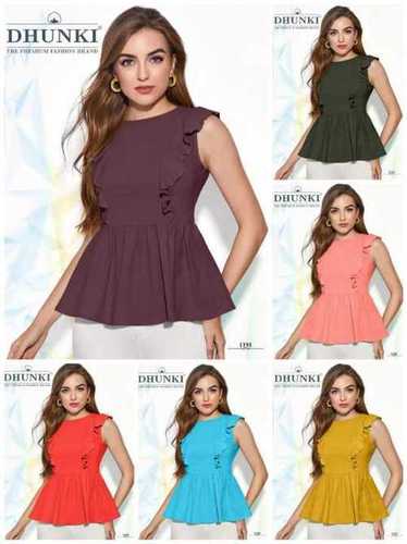 Dhunki Designer Ladies Tops - Rayon 14 Kg, Length 24-25 Inch, Size M(38) & XL(42) | Available in 6 Colors, Full Stitched, Printed Pattern