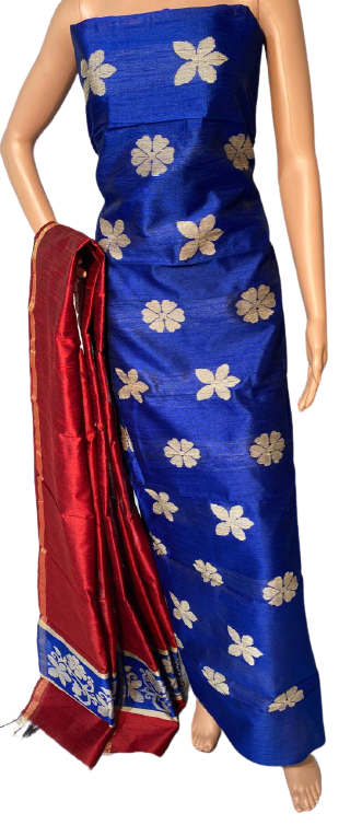 Beautiful Poly Dupion Raw Silk Kurti 2.5 Mtrs Dupatta 2.5 Mtrs (No Bottom) - Pure Tissue Tussar Silk Plain Saree, Running Blouse | Traditional Indian Ethnic Wear For All Seasons