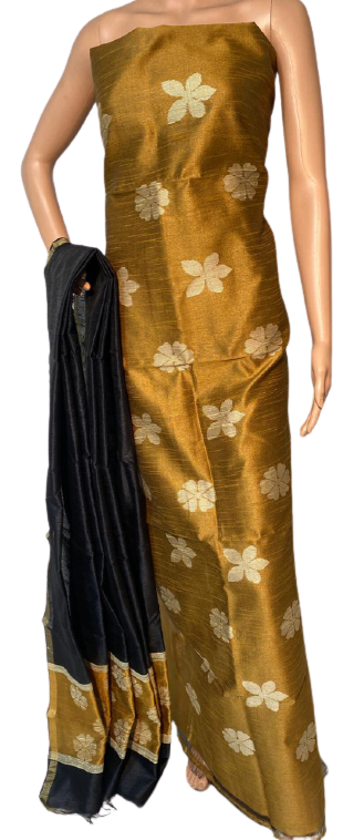 Beautiful Poly Dupion Raw Silk Kurti 2.5 Mtrs Dupatta 2.5 Mtrs (No Bottom) - Pure Tissue Tussar Silk Plain Saree, Running Blouse | Traditional Indian Ethnic Wear For All Seasons