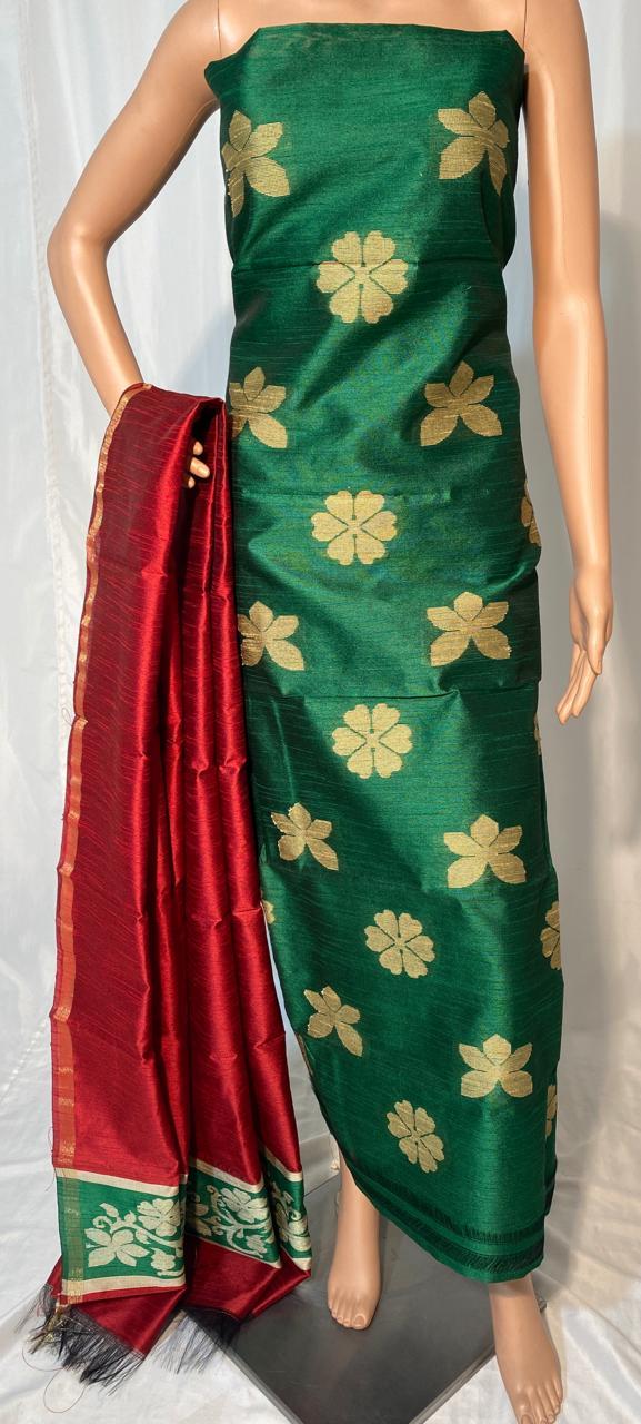 Beautiful Poly Dupion Raw Silk Kurti 2.5 Mtrs Dupatta 2.5 Mtrs (No Bottom) - Pure Tissue Tussar Silk Plain Saree, Running Blouse | Traditional Indian Ethnic Wear For All Seasons