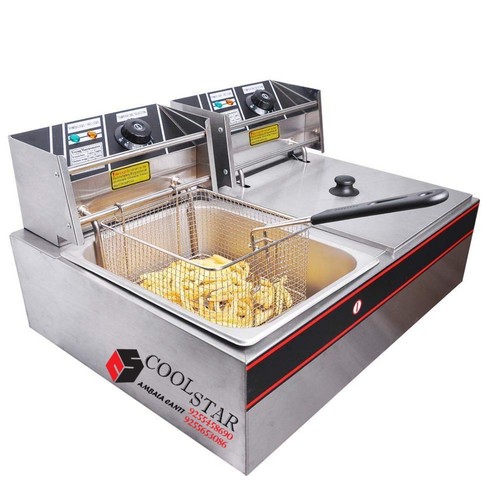 Deep Fryer - Stainless Steel, 24.5" x 18.5" x 14" , 2 x 6.5 Liters Capacity, 2400 Watts Power, 120V Voltage, Temperature Range 175°F - 375°F, Weighs 45 lbs