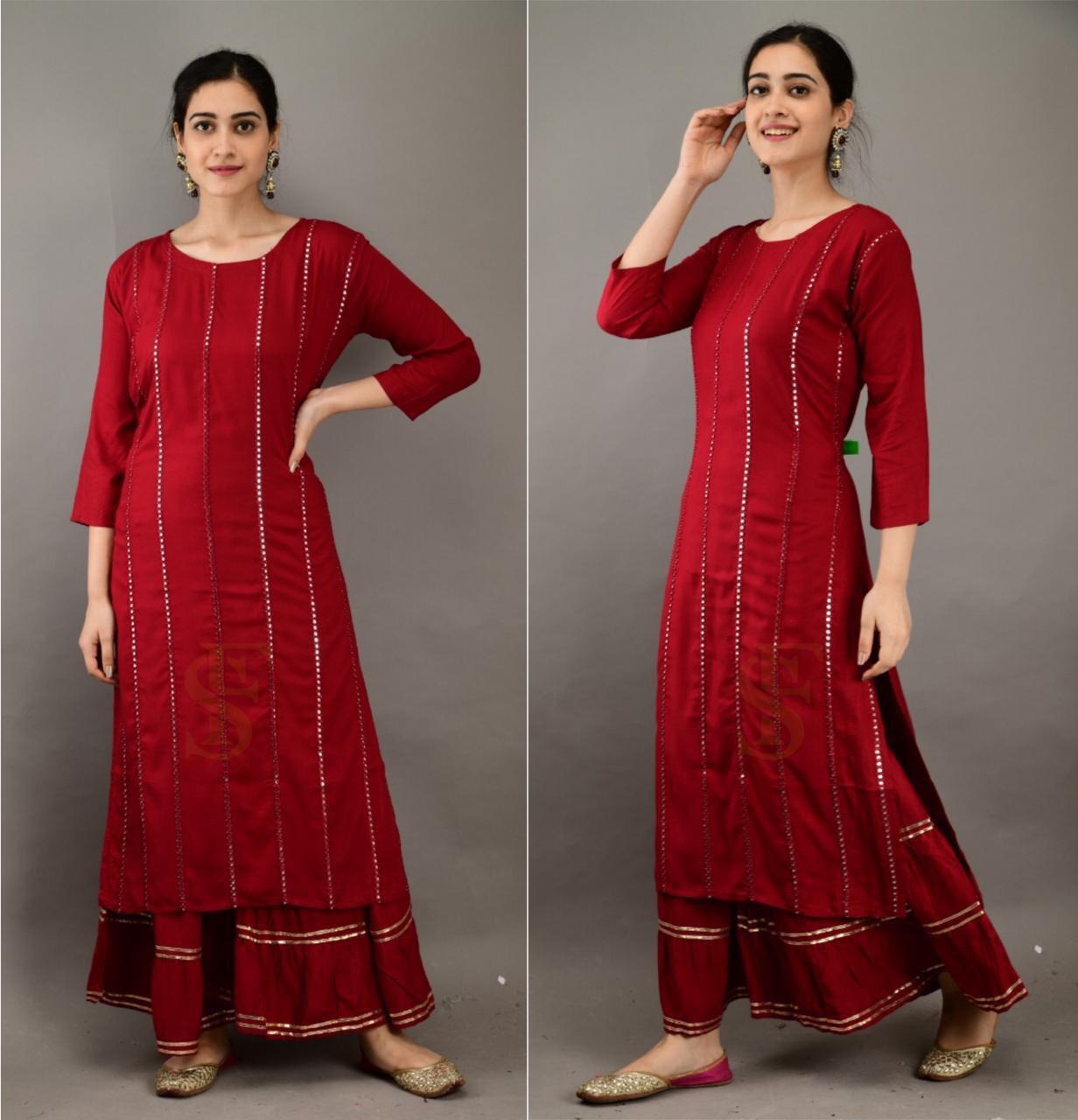 Mirror Work Kurta Plazzo Set - Rayon Material, Sizes L-xxl, Multi-colored | Trendy Ethnic Dress With Full Sleeves, Washable For All Seasons
