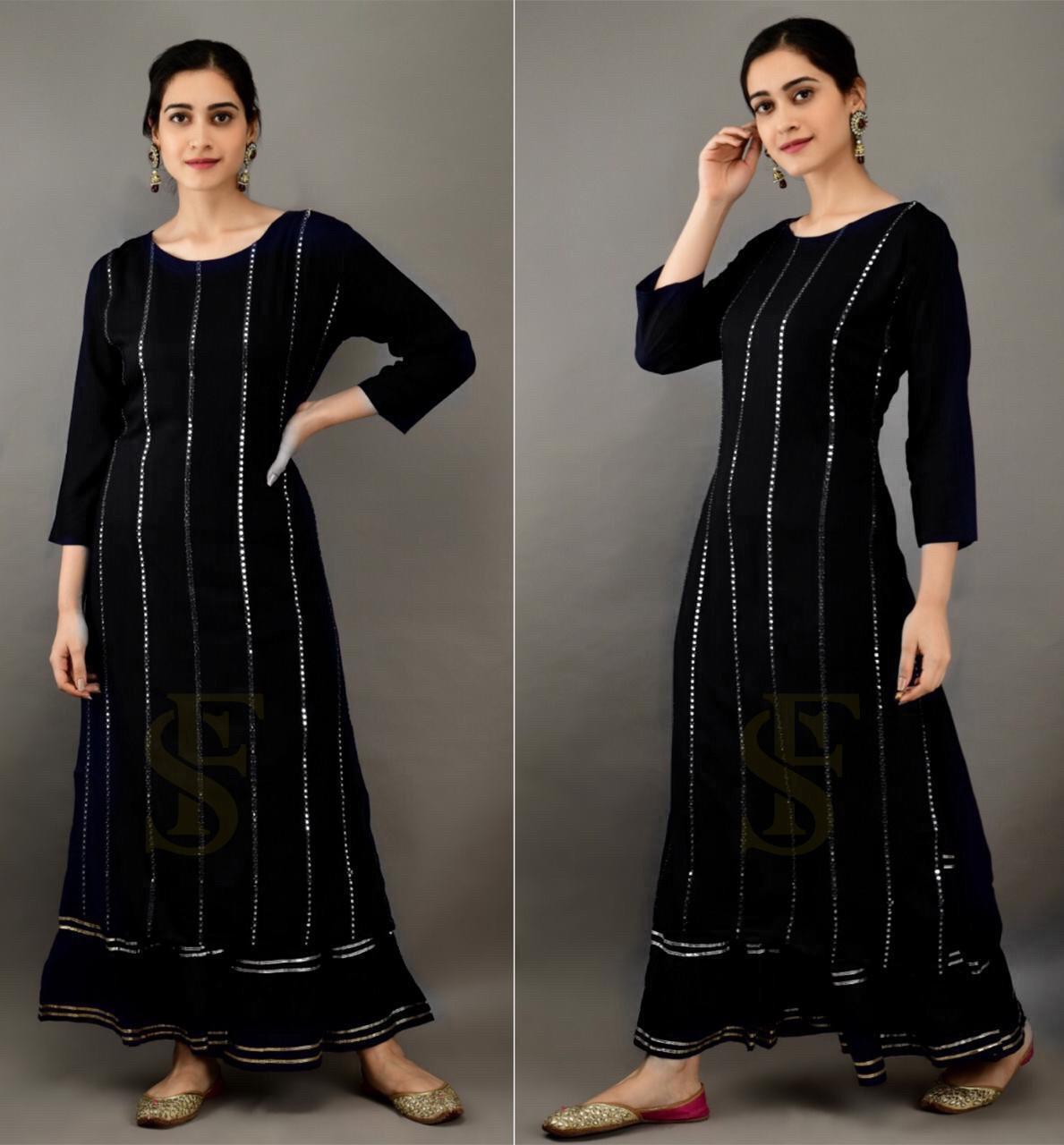 Mirror Work Kurta Plazzo Set - Rayon Material, Sizes L-xxl, Multi-colored | Trendy Ethnic Dress With Full Sleeves, Washable For All Seasons
