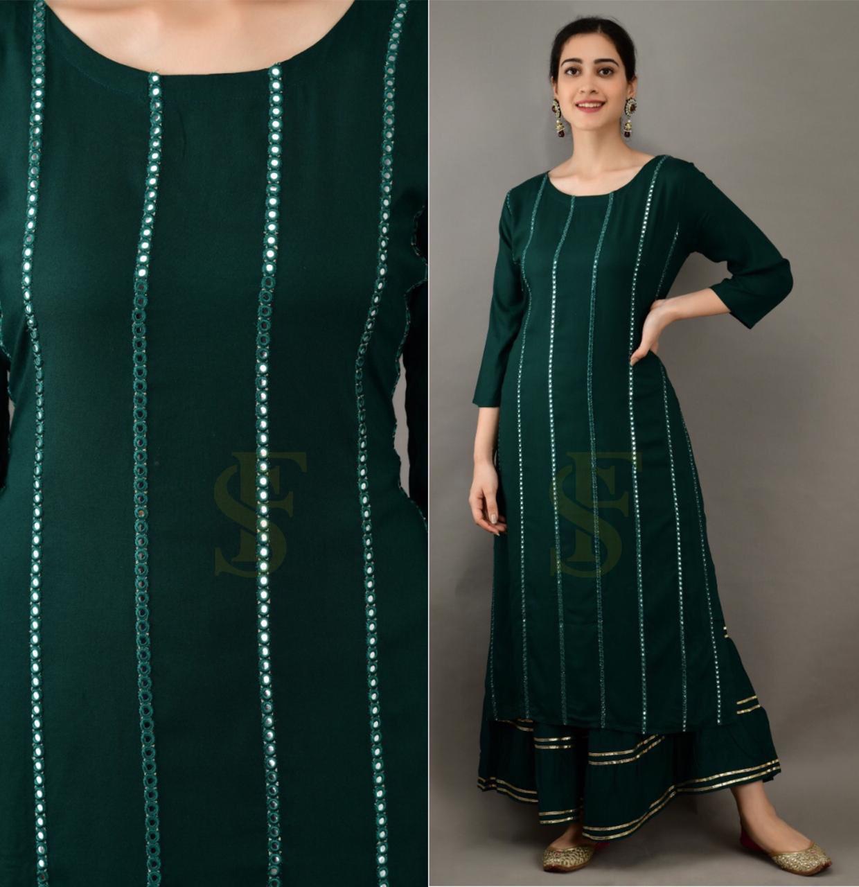 Mirror Work Kurta Plazzo Set - Rayon Material, Sizes L-xxl, Multi-colored | Trendy Ethnic Dress With Full Sleeves, Washable For All Seasons