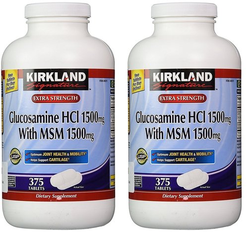 Kirkland Signature Extra Strength Glucosamine Hci 1500mg - Msm 1500mg, 375-count Vegetarian Tablets For Promoting Healthy Growth And Joint Support