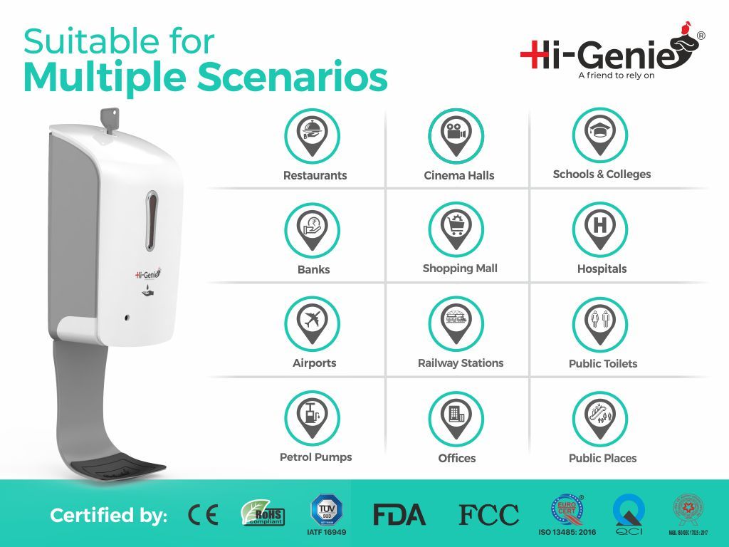 Bulge Touchless Automatic Sanitizer Dispenser - Abs/pom Material, 1000ml Capacity | Automatic Infrared Sensor Technology, Anti-burglar Key Lock, Wall Mounted Kit, White And Gray Color Combination