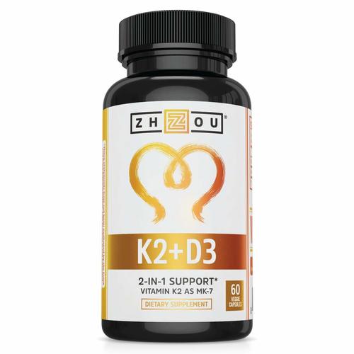 Zhou Nutrition Vitamin K2 (Mk7) With D3 Supplement - 5000 Iu Of Vitamin D3 & 90 Mcg Of Vitamin K2 Mk-7 - 60 Vegetable Caps