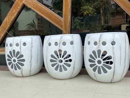 Marble Finish Designer Pot - 400mm Height, 600mm Diameter | Durable Fiber Glass Material, Stylish Home Accent