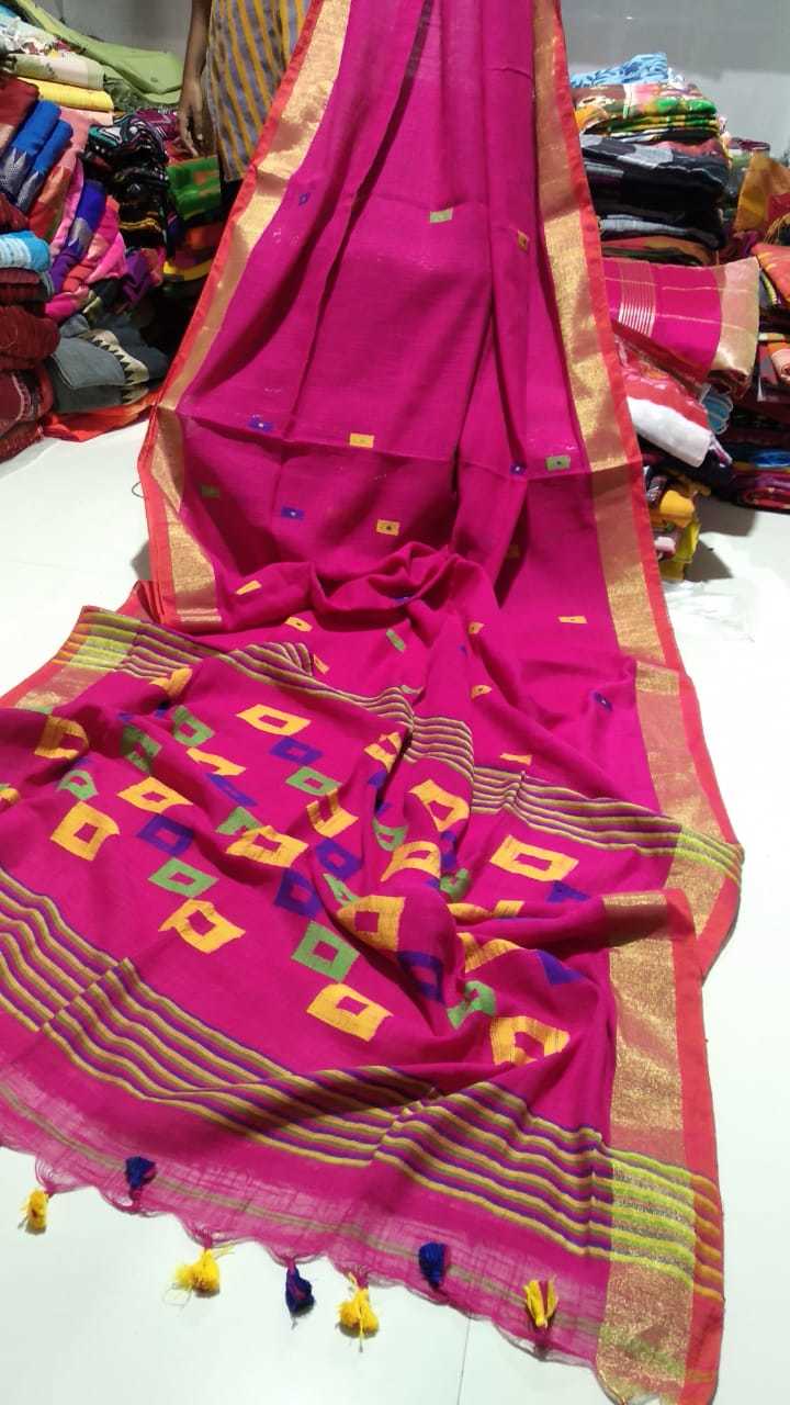Box Cotton Saree - 6.3 Meters Blue | Handwoven Lightweight Comfortable For Humid Climates Includes Blouse Piece Perfect For Parties