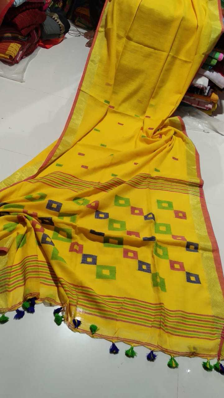 Box Cotton Saree - 6.3 Meters Blue | Handwoven Lightweight Comfortable For Humid Climates Includes Blouse Piece Perfect For Parties