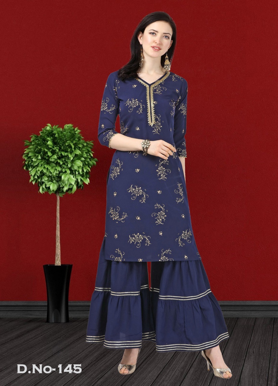 Chicago Vol -1 American Crep Printed Kurti With Sarara - Heavy American Crep, Sizes S-xxl, 3-4th Sleeve, Washable, Cool Dry, Modern Casual Style | Custom Logo, Suitable For Rainy & Summer Seasons